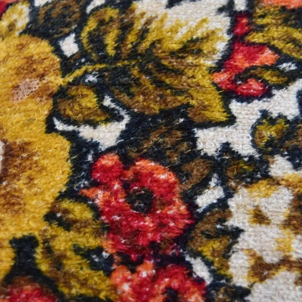 Vintage 70s Chenille Floral Pillow 13x13 Mod Velvet Back Boho Decor